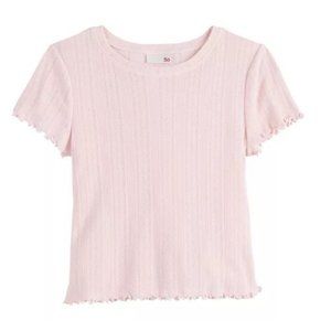 NEW SO Girls lettuce edge short sleeve tiny tee - Light Pink - M 8